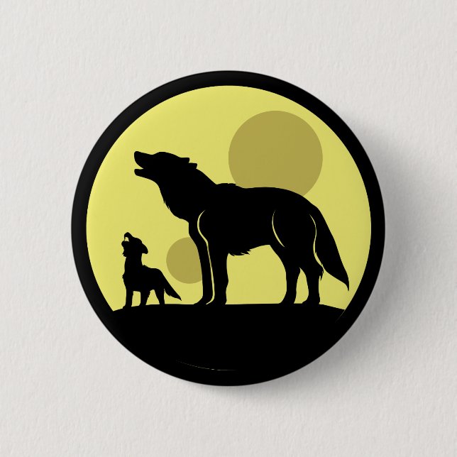 Macaron Rond 5 Cm Pup Mother and Wolf (Devant)