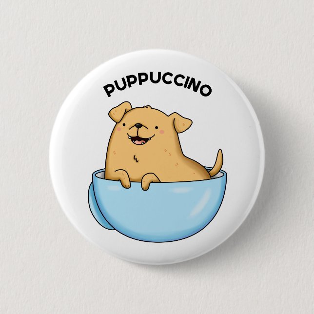 Macaron Rond 5 Cm Pup-puccino Funny Cappuccino Pun (Devant)