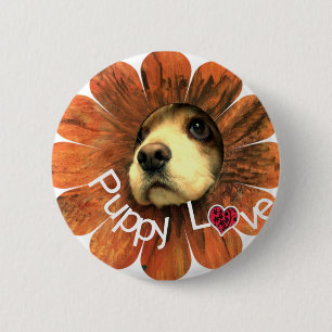 Macaron Rond 5 Cm Puppy Love Peeking d'une fleur