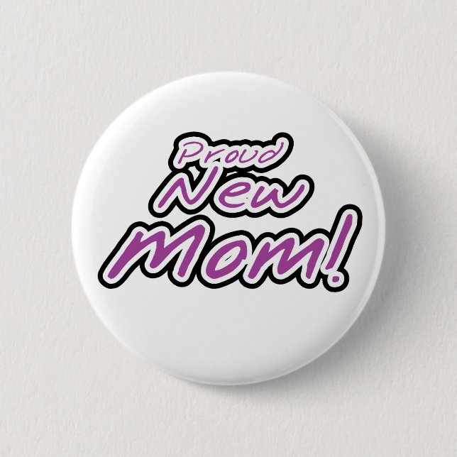 Macaron Rond 5 Cm Purple/Black Text Fière Nouvelle maman (Devant)