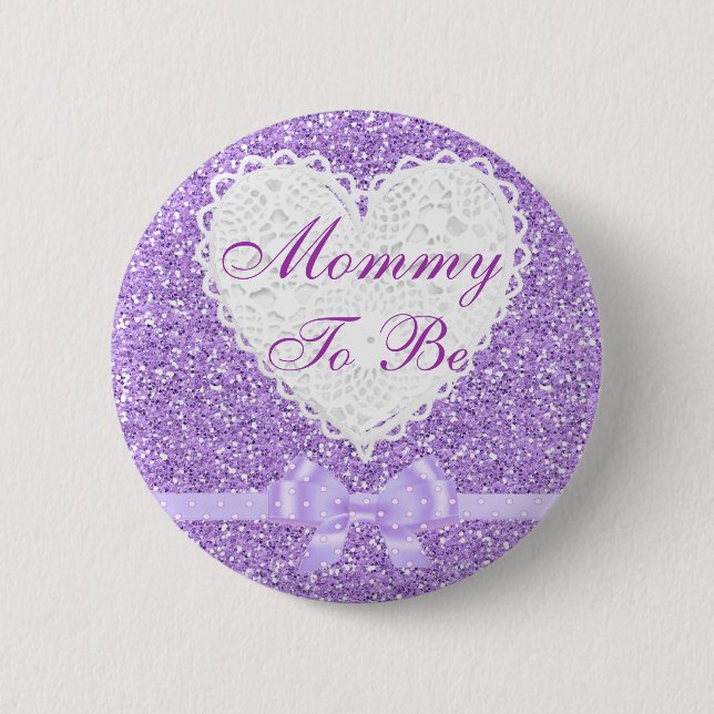 Macaron Rond 5 Cm Purple Bow maman pour être Baby shower bouton (Devant)