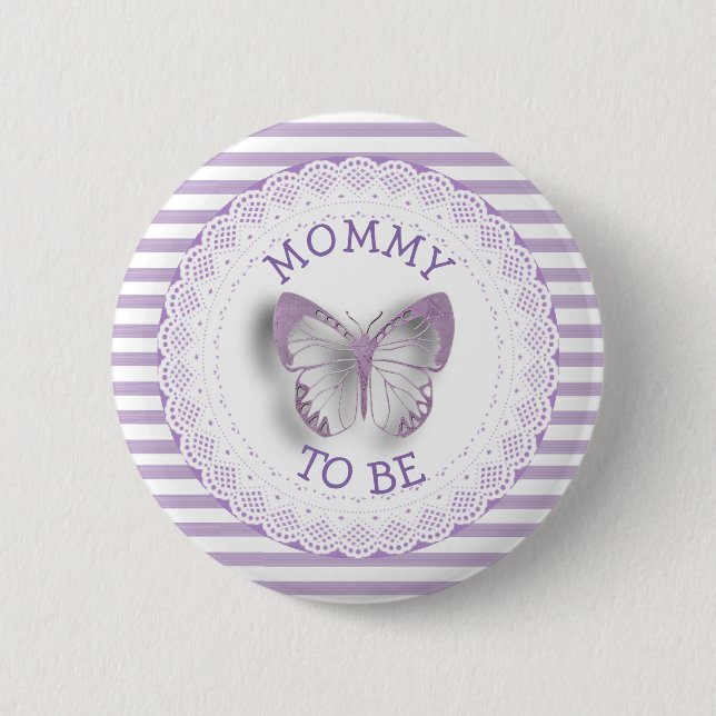 Macaron Rond 5 Cm Purple Butterfly Mommy à être baby shower bouton (Devant)