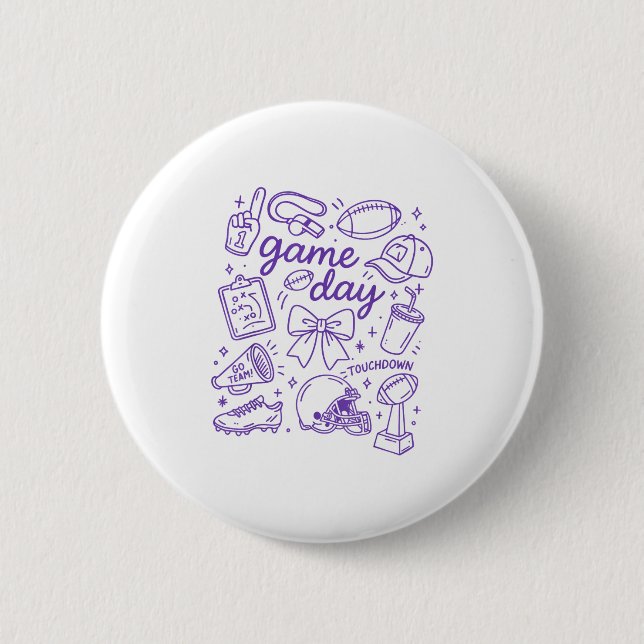 Macaron Rond 5 Cm Purple Coquette Bow Cheer Game Day Doodle Touchdow (Devant)