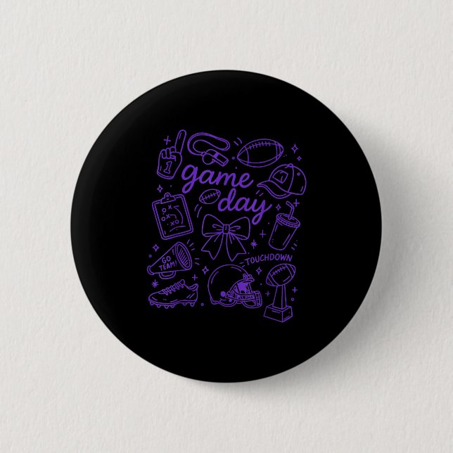 Macaron Rond 5 Cm Purple Coquette Bow Cheer Game Day Doodle Touchdow (Devant)