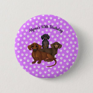 Macaron Rond 5 Cm Purple Dachshund Button Pin