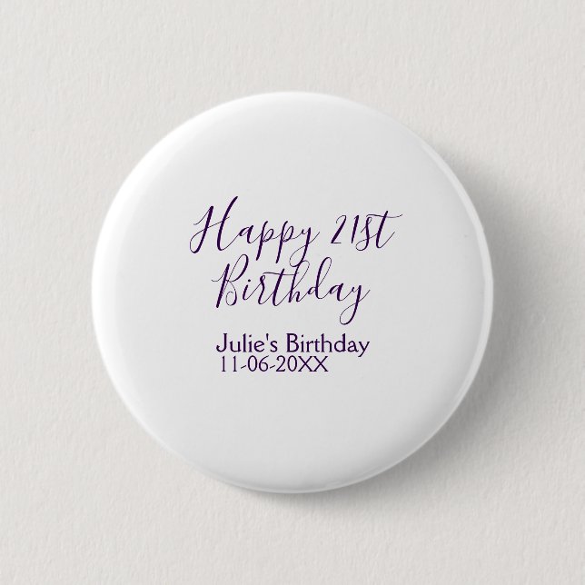 Macaron Rond 5 Cm Purple heureux 21e anniversaire nom date Porte - c (Devant)