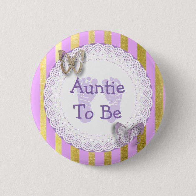 Macaron Rond 5 Cm Purple Papillon Tante à être baby shower bouton (Devant)