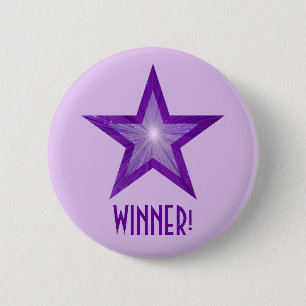 Macaron Rond 5 Cm Purple Star 'WINNER' bouton violet violet pâle