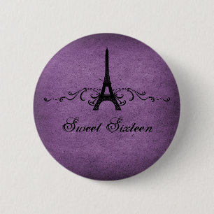 Macaron Rond 5 Cm Purple Vintage Français Flourish Sweet 16 Bouton