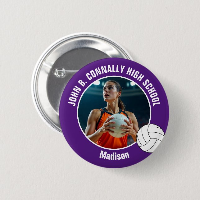 Macaron Rond 5 Cm Purple Volleyball Player Photo High School Spirit (Devant & derrière)