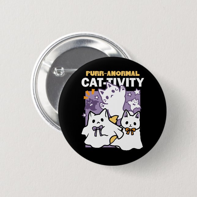 Macaron Rond 5 Cm Purr-anormal Cat-tivity - Halloween Cat Design (Devant & derrière)