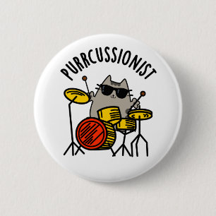 Macaron Rond 5 Cm Purr-cussionniste Funny Drummer Cat Pun