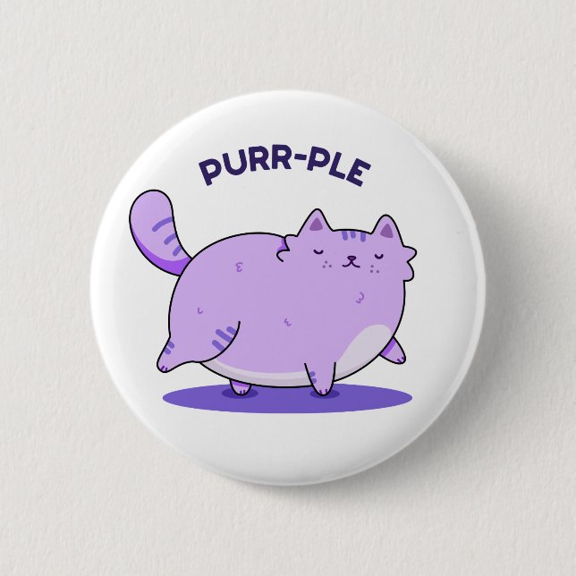 Macaron Rond 5 Cm Purr-ple Funny Fat Kitty Chat Pun (Devant)