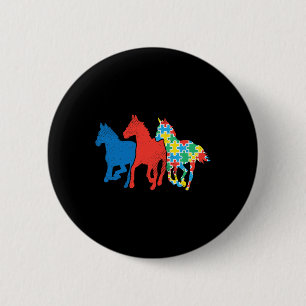 Macaron Rond 5 Cm Puzzle à trois chevaux Sensibilisation sur l'autis