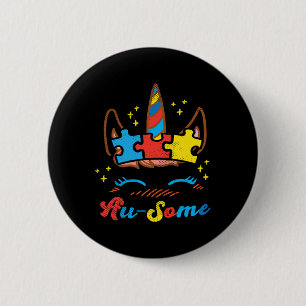 Macaron Rond 5 Cm Puzzle de visage de licorne Sensibilisation à l'au