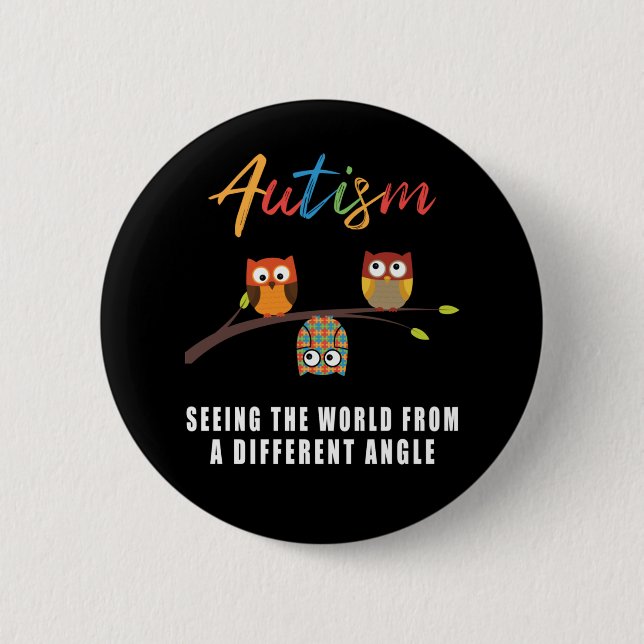 Macaron Rond 5 Cm Puzzle Owl Sensibilisation sur l'autisme Autistic  (Devant)