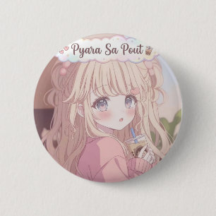 Macaron Rond 5 Cm Pyara Sa Pout - Jolie Fille Anime Kawaii avec Boba