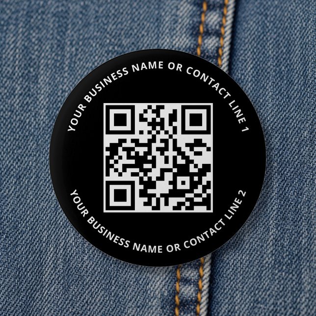 Macaron Rond 5 Cm QR Code Business Template Black (Créateur téléchargé)