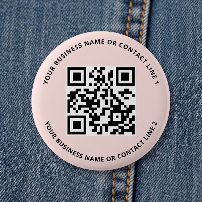 Macaron Rond 5 Cm QR Code Business Template Blush Pink (Créateur téléchargé)