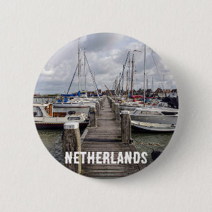 Macaron Rond 5 Cm Quai avec bateaux et yachts à Marken Pays-Bas 6