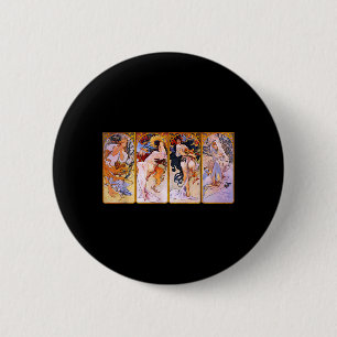 Macaron Rond 5 Cm Quatre Saisons par Mucha Art Nouveau