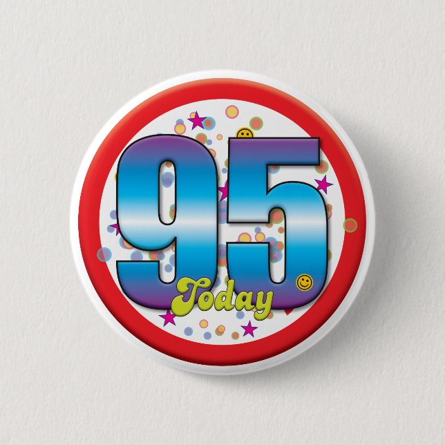 Macaron Rond 5 Cm quatre-vingt-quinzième Anniversaire aujourd'hui v2 (Devant)
