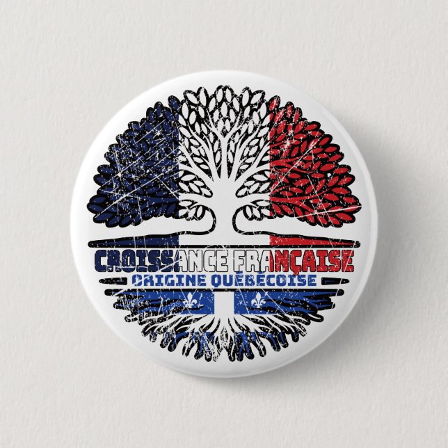 Macaron Rond 5 Cm Québec Québécois Français France Arbre Drapeau (Devant)