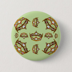 Macaron Rond 5 Cm Queen Hearts Gold Crowns Tiaras bouton vert