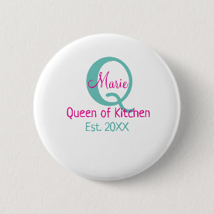 Macaron Rond 5 Cm Queen of cuisine monogramme vert rose simple minim