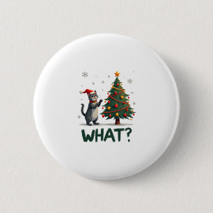 Macaron Rond 5 Cm Quel chat drôle poussant l'arbre de Noël sur le ch