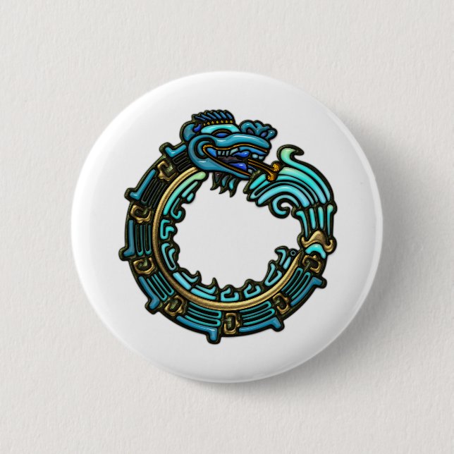 Macaron Rond 5 Cm Quetzalcoatl turquoise (Devant)