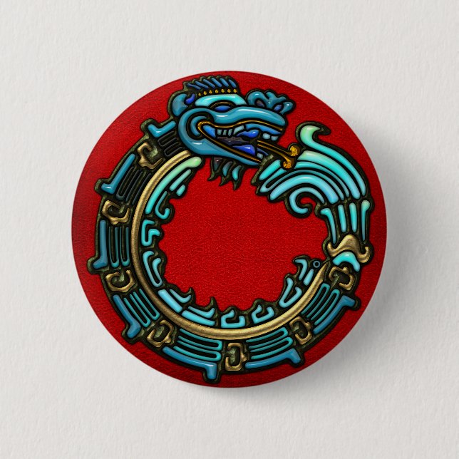 Macaron Rond 5 Cm Quetzalcoatl turquoise (Devant)