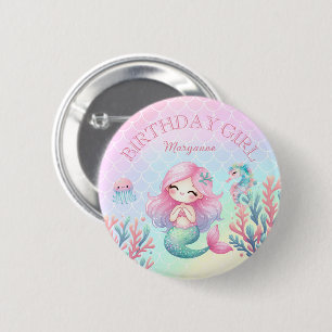 Macaron Rond 5 Cm Queue de sirène sarcelle rose Fille Anniversaire