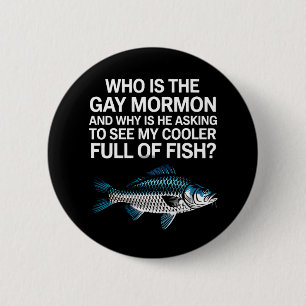 Macaron Rond 5 Cm Qui est le poisson drôle gay Mormon LGBTQ Pride