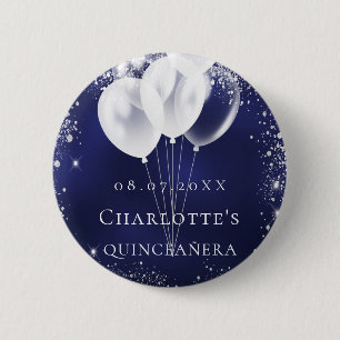 Macaron Rond 5 Cm Quinceanera marine bleu argent parties scintillant