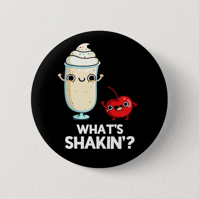 Macaron Rond 5 Cm Quoi de Shakin Funny Cherry Milkshake Pun Dark BG (Devant)