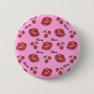 Macaron Rond 5 Cm RAB Rockabilly Cherry Kisses en rose