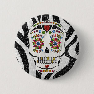 Macaron Rond 5 Cm RAB Rockabilly Sugar Skull on Zebra