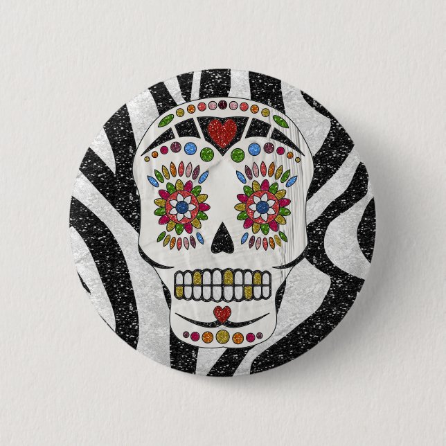 Macaron Rond 5 Cm RAB Rockabilly Sugar Skull on Zebra (Devant)