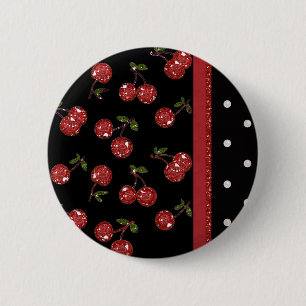 Macaron Rond 5 Cm RAB Rockabilly très cerise cerises Noir