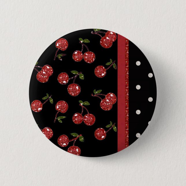 Macaron Rond 5 Cm RAB Rockabilly très cerise cerises Noir (Devant)