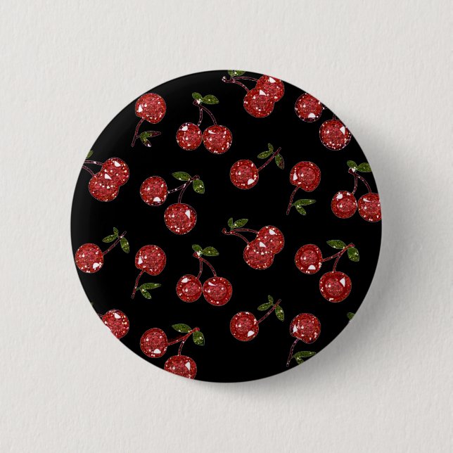 Macaron Rond 5 Cm RAB Rockabilly très cerise cerises sur noir (Devant)
