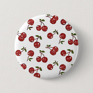 Macaron Rond 5 Cm RAB Rockabilly Très Cerises Cerises Sur Fond Blanc