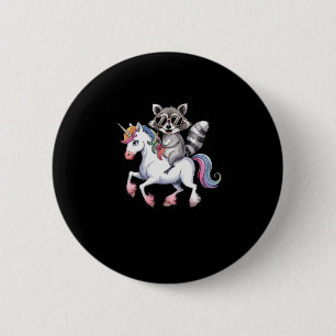Macaron Rond 5 Cm Raccoon équitation Unicorn mignon Imaginaire anima