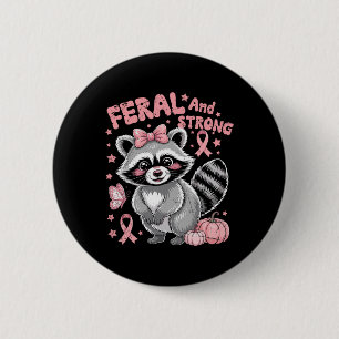 Macaron Rond 5 Cm Raccoon Feral Et Fort Pink Ribbon Cancer Du Sein
