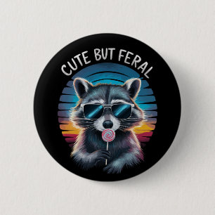 Macaron Rond 5 Cm Raccoon mignon mais feral Funny