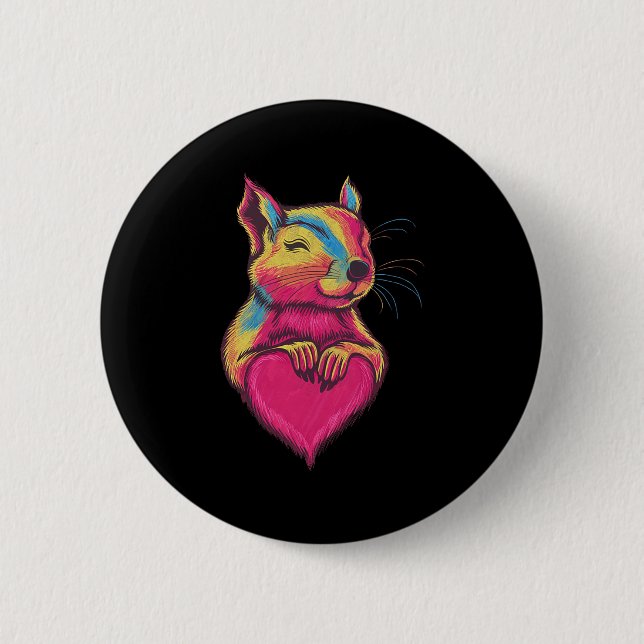 Macaron Rond 5 Cm Rainbow Cute Squirrel Hugging Valentine Heart Love (Devant)