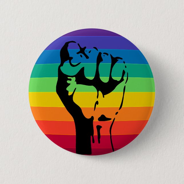Macaron Rond 5 Cm Rainbow FIST bouton LGBT FIE (Devant)