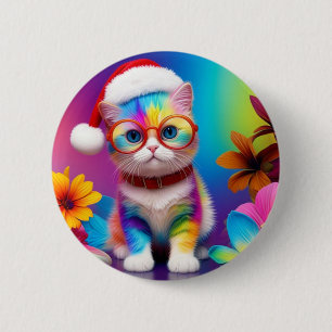 Macaron Rond 5 Cm Rainbow Kitten Santa Claus-57357