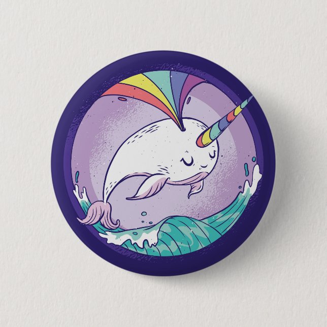 Macaron Rond 5 Cm Rainbow Narwhal (Devant)